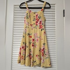 BCX - Floral Cut-Out Pattern Sleeveless Dress With Lining & Faux Buttons